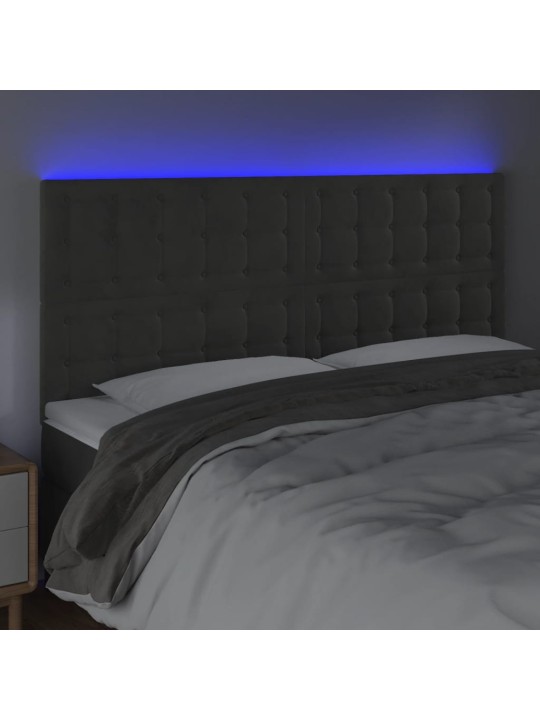 Gultas galvgalis ar led, 200x5x118/128 cm, tumši pelēks samts