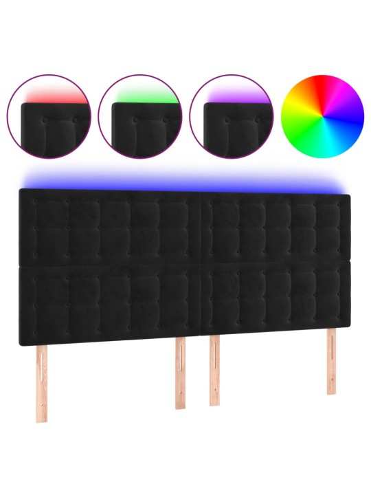 Gultas galvgalis ar led, 200x5x118/128 cm, melns samts