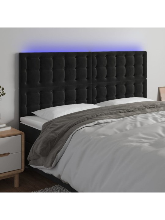Gultas galvgalis ar led, 200x5x118/128 cm, melns samts