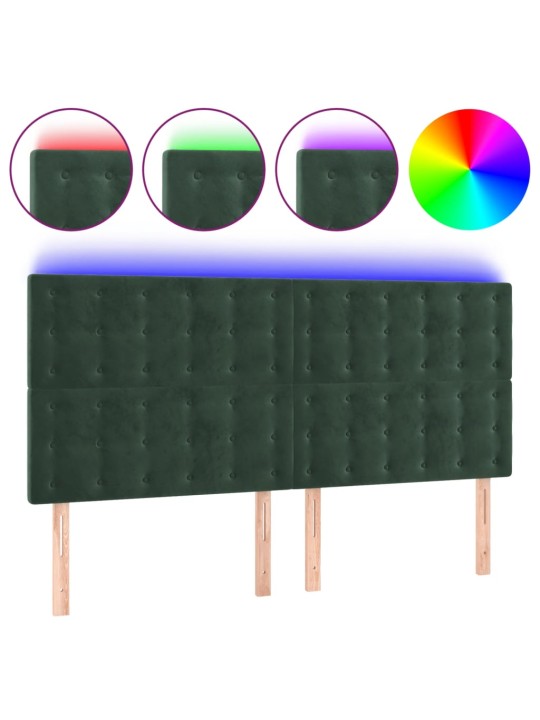Gultas galvgalis ar led, 200x5x118/128 cm, tumši zaļš samts