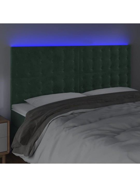Gultas galvgalis ar led, 200x5x118/128 cm, tumši zaļš samts