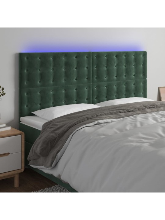 Gultas galvgalis ar led, 200x5x118/128 cm, tumši zaļš samts