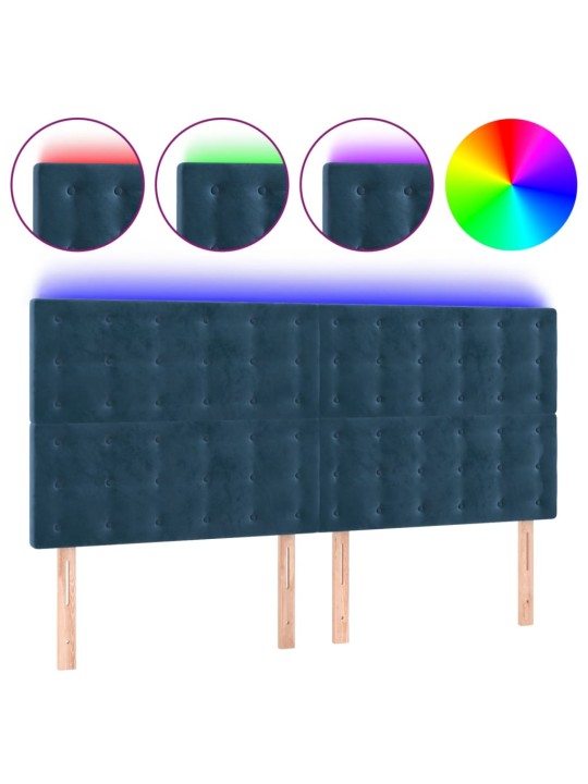 Gultas galvgalis ar led, 200x5x118/128 cm, tumši zils samts