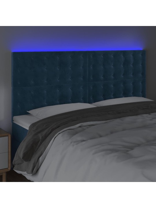 Gultas galvgalis ar led, 200x5x118/128 cm, tumši zils samts