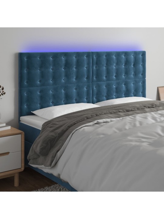 Gultas galvgalis ar led, 200x5x118/128 cm, tumši zils samts