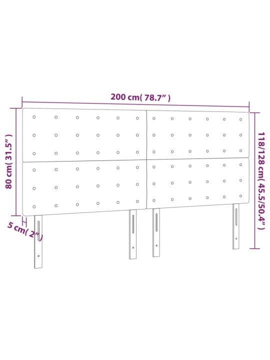 Gultas galvgalis ar led, 200x5x118/128 cm, rozā samts