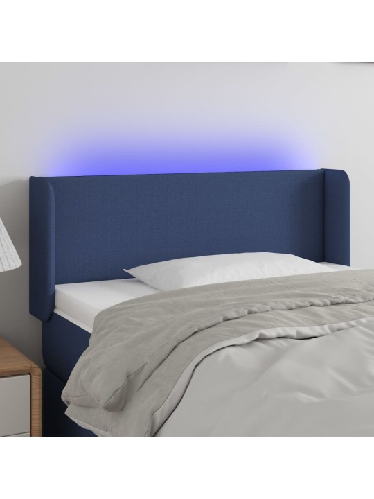 Gultas galvgalis ar led, 83x16x78/88 cm, zils audums