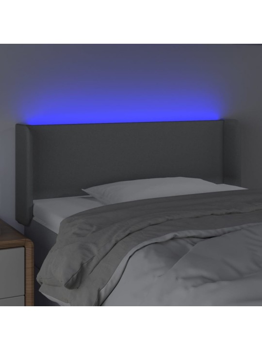 Gultas galvgalis ar led, 93x16x78/88 cm, gaiši pelēks audums