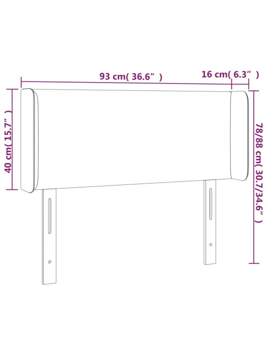 Gultas galvgalis ar led, 93x16x78/88 cm, gaiši pelēks audums
