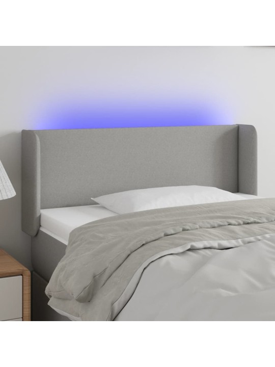Gultas galvgalis ar led, 93x16x78/88 cm, gaiši pelēks audums