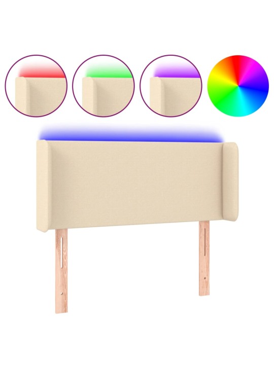 Gultas galvgalis ar led, 93x16x78/88 cm, krēmkrāsas audums
