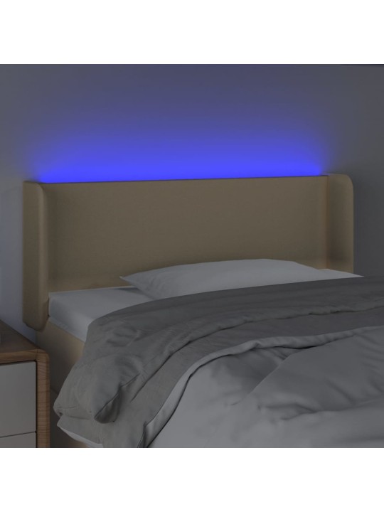 Gultas galvgalis ar led, 93x16x78/88 cm, krēmkrāsas audums