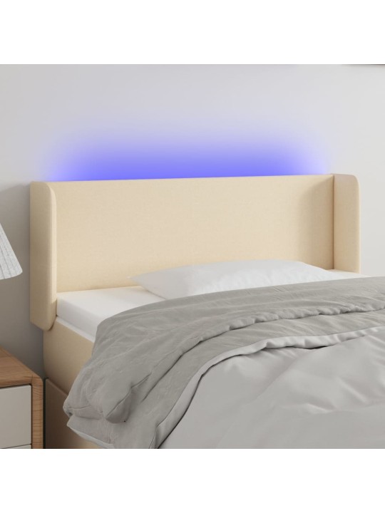 Gultas galvgalis ar led, 93x16x78/88 cm, krēmkrāsas audums