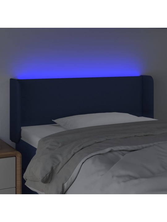 Gultas galvgalis ar led, 93x16x78/88 cm, zils audums