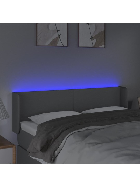 Gultas galvgalis ar LED, 147x16x78/88 cm, gaiši pelēks audums