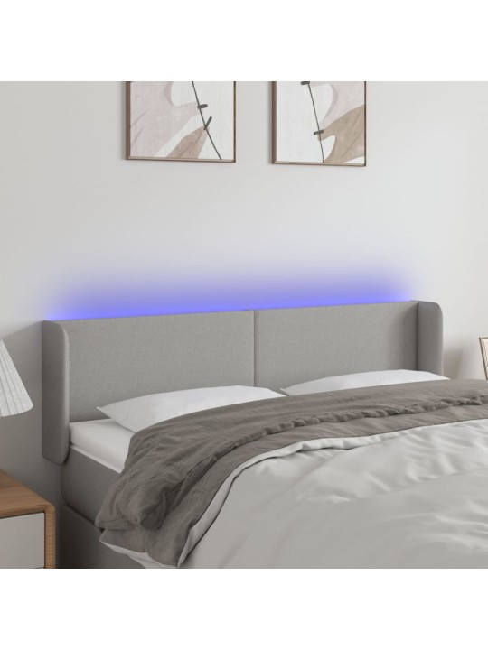 Gultas galvgalis ar LED, 147x16x78/88 cm, gaiši pelēks audums