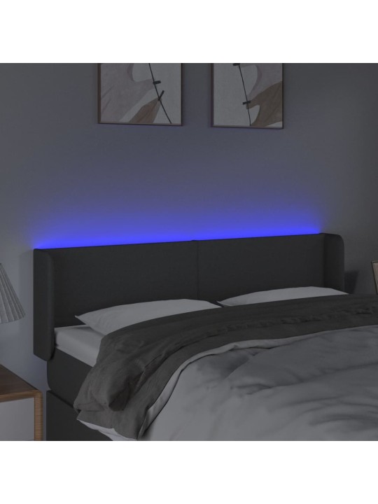 Gultas galvgalis ar LED, 147x16x78/88 cm, tumši pelēks audums