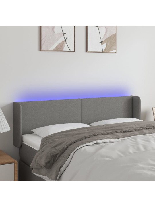 Gultas galvgalis ar LED, 147x16x78/88 cm, tumši pelēks audums