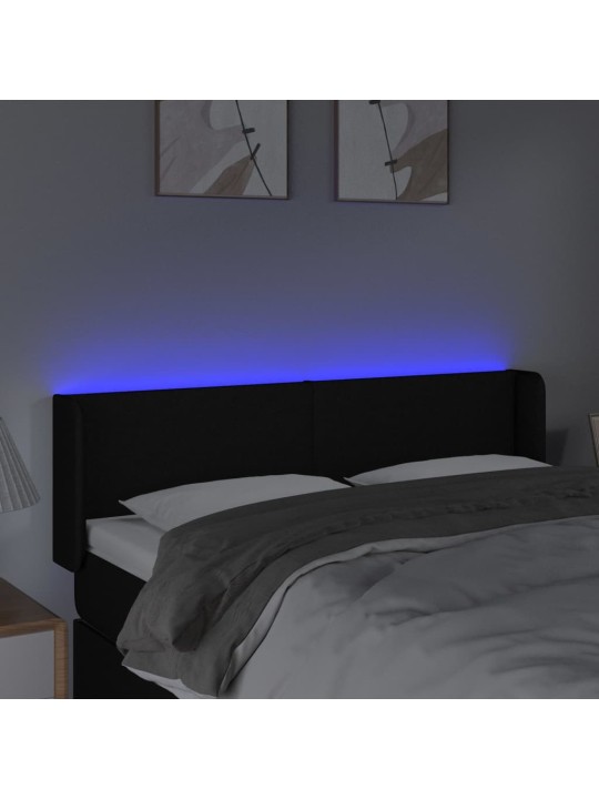Gultas galvgalis ar LED, 147x16x78/88 cm, melns audums