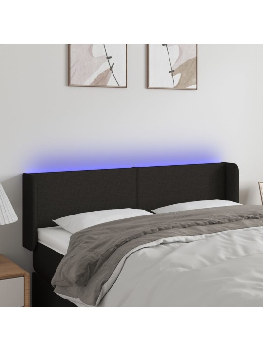 Gultas galvgalis ar LED, 147x16x78/88 cm, melns audums
