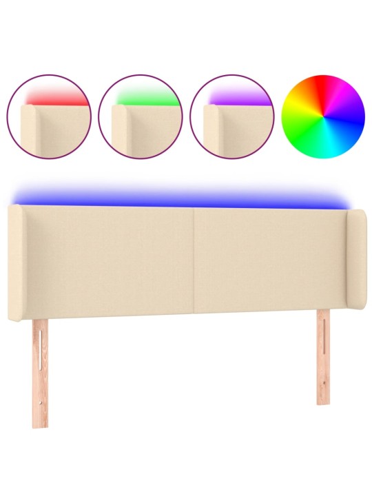 Gultas galvgalis ar LED, 147x16x78/88 cm, krēmkrāsas audums