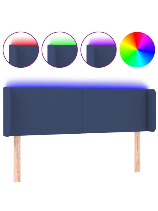 Gultas galvgalis ar led, 147x16x78/88 cm, zils audums