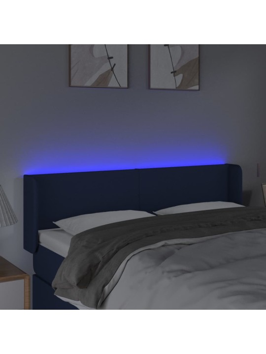 Gultas galvgalis ar led, 147x16x78/88 cm, zils audums