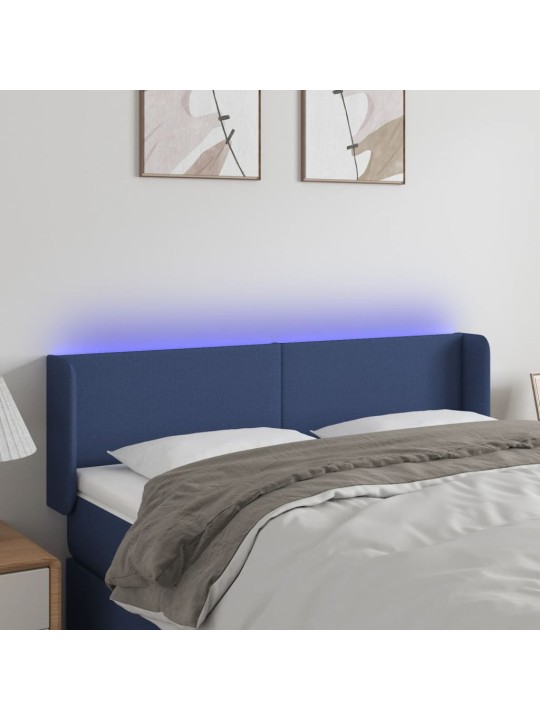 Gultas galvgalis ar led, 147x16x78/88 cm, zils audums