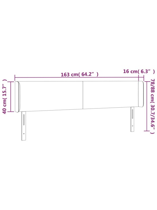 Gultas galvgalis ar LED, 163x16x78/88 cm, tumši pelēks audums