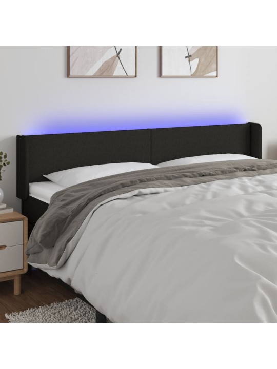 Gultas galvgalis ar LED, 163x16x78/88 cm, melns audums