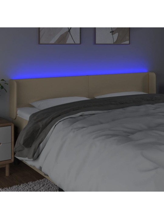 Gultas galvgalis ar LED, 163x16x78/88 cm, krēmkrāsas audums