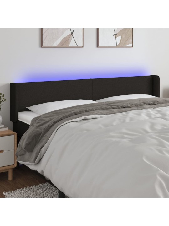 Gultas galvgalis ar led, 183x16x78/88 cm, melns audums