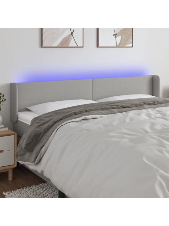 Gultas galvgalis ar led, 203x16x78/88 cm, gaiši pelēks audums