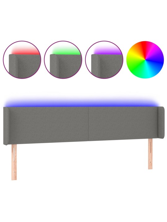 Gultas galvgalis ar led, 203x16x78/88 cm, tumši pelēks audums