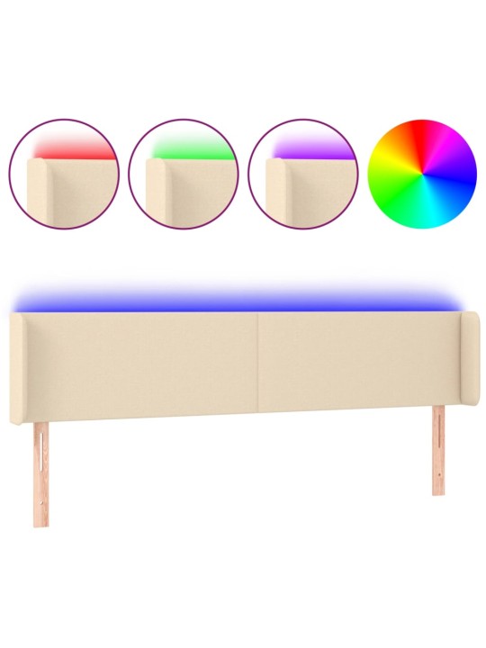 Gultas galvgalis ar led, 203x16x78/88 cm, krēmkrāsas audums