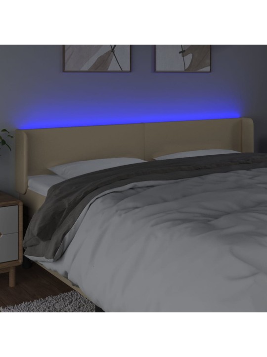 Gultas galvgalis ar led, 203x16x78/88 cm, krēmkrāsas audums