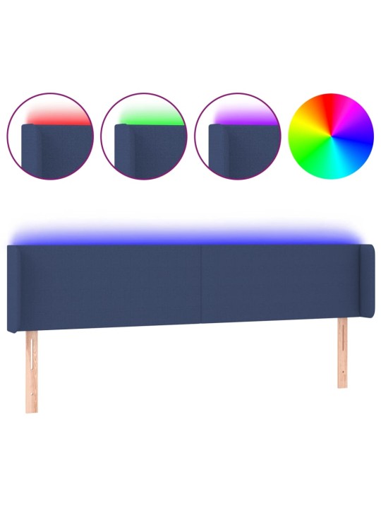 Gultas galvgalis ar led, 203x16x78/88 cm, zils audums