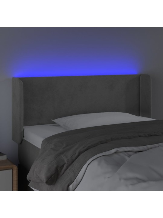 Gultas galvgalis ar led, 83x16x78/88 cm, gaiši pelēks samts