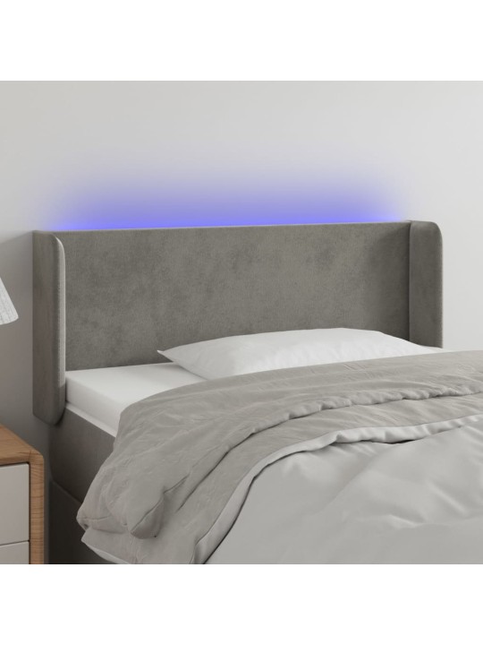 Gultas galvgalis ar LED, 93x16x78/88 cm, gaiši pelēks samts