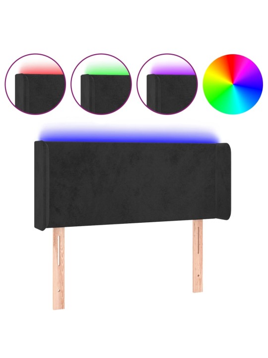 Gultas galvgalis ar led, 93x16x78/88 cm, melns samts