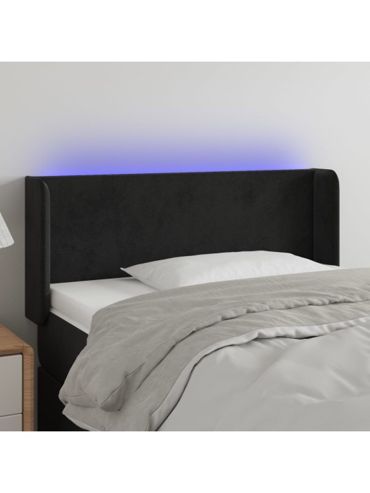 Gultas galvgalis ar led, 93x16x78/88 cm, melns samts