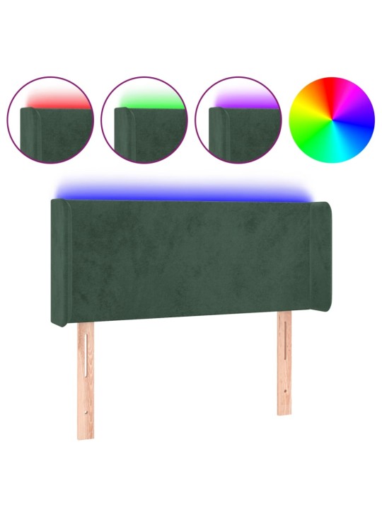 Gultas galvgalis ar led, 93x16x78/88 cm, tumši zaļš samts