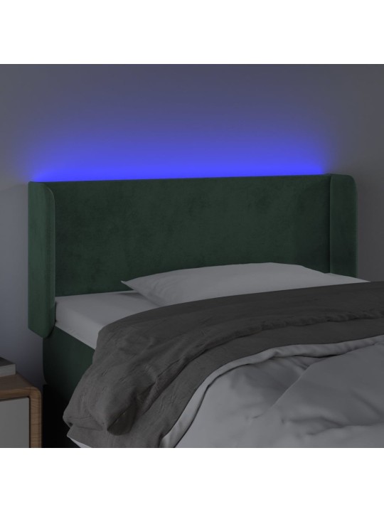 Gultas galvgalis ar led, 93x16x78/88 cm, tumši zaļš samts