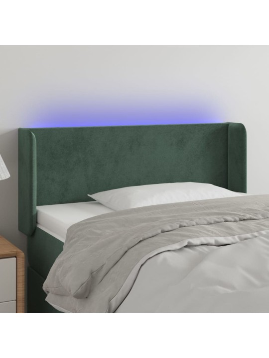 Gultas galvgalis ar led, 93x16x78/88 cm, tumši zaļš samts