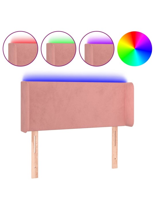 Gultas galvgalis ar led, 93x16x78/88 cm, rozā samts