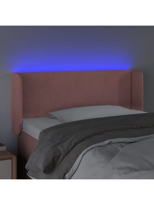 Gultas galvgalis ar led, 93x16x78/88 cm, rozā samts