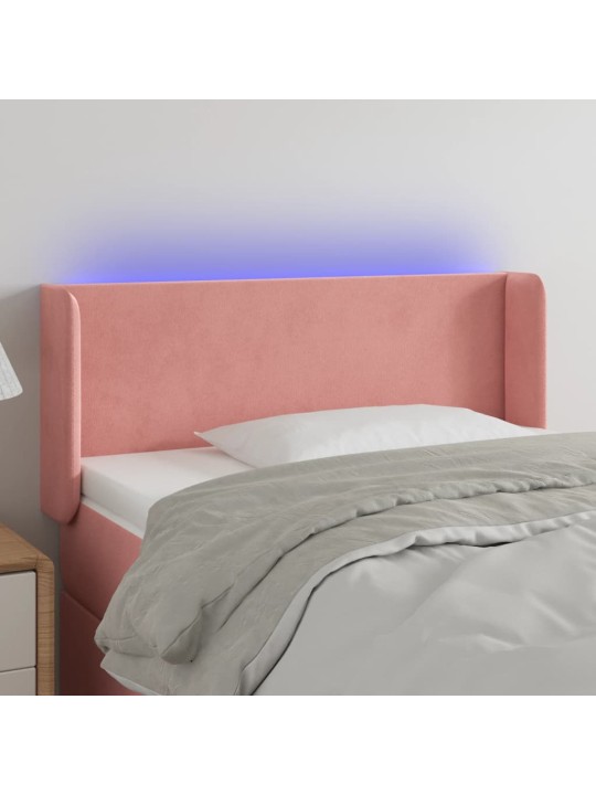 Gultas galvgalis ar led, 93x16x78/88 cm, rozā samts