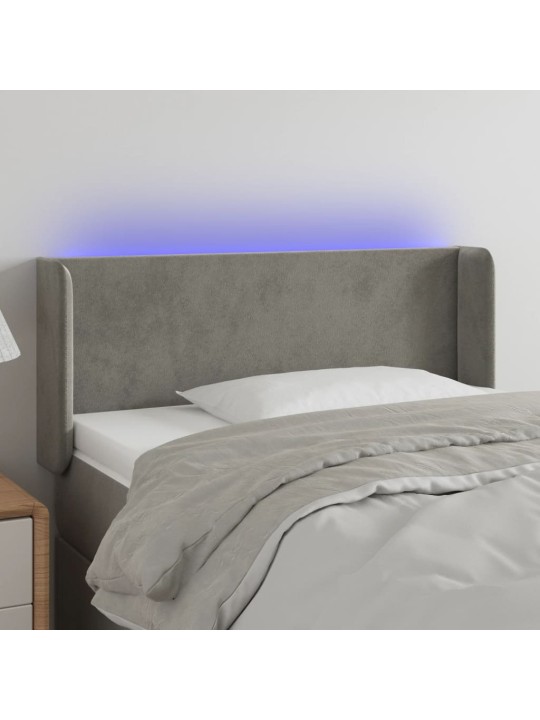 Gultas galvgalis ar LED, 103x16x78/88 cm, gaiši pelēks samts