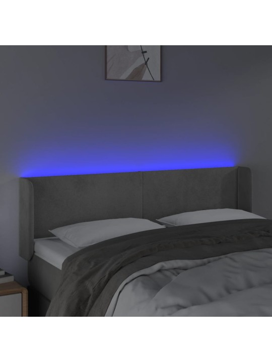 Gultas galvgalis ar LED, 147x16x78/88 cm, gaiši pelēks samts