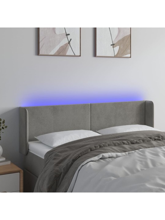 Gultas galvgalis ar LED, 147x16x78/88 cm, gaiši pelēks samts